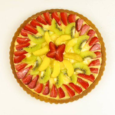 Meyve tart ahşap arka plan - üstten görünüm