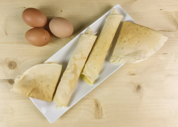 Crêpes Auf Holzgrund Ansicht Von Oben — Stockfoto