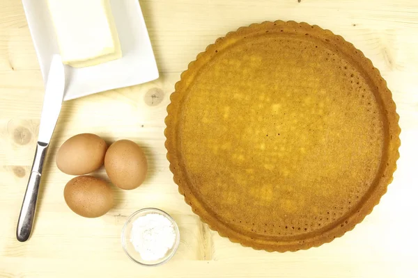 Leere Torte Auf Hölzernem Hintergrund Draufsicht — Stockfoto