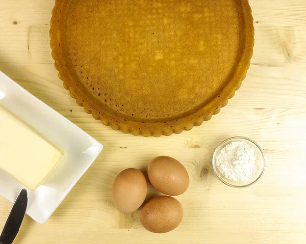 Leere Torte Auf Hölzernem Hintergrund Draufsicht — Stockfoto