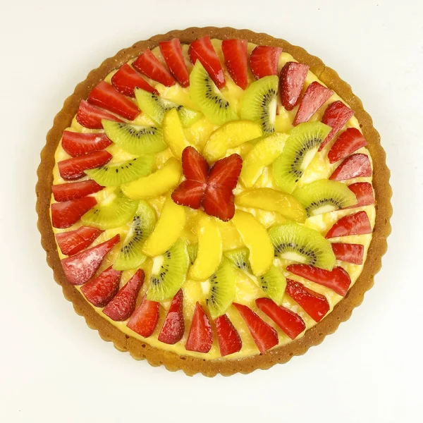 Meyve tart ahşap arka plan - üstten görünüm