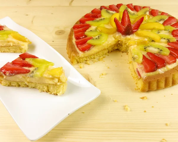 Crostata Frutta Sfondo Legno Vista Dall Alto — Foto Stock