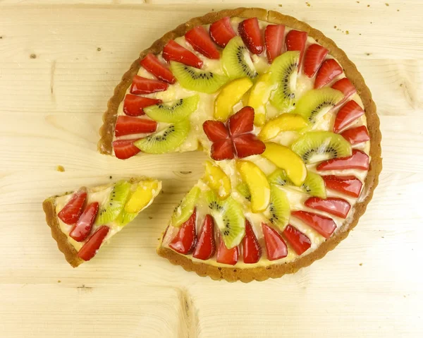 Frukt Tart Trä Bakgrund Ovanifrån — Stockfoto