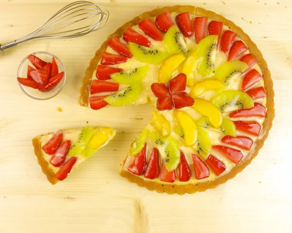 Frukt Tart Trä Bakgrund Ovanifrån — Stockfoto