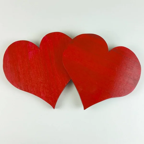 Cœur Rouge Bois Saint Valentin Fait Maison Sur Fond Blanc — Photo