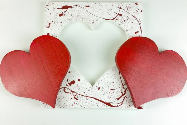 Cœur Rouge Bois Saint Valentin Fait Maison Sur Fond Blanc — Photo