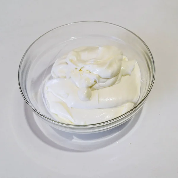 Mascarpone ในชามโปร งใส — ภาพถ่ายสต็อก