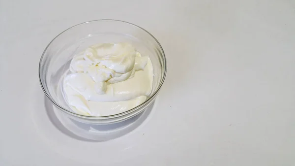 Mascarpone Cream Transparent Bowl — Stock Photo, Image