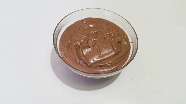 Crema Cioccolato Una Ciotola Trasparente — Foto Stock