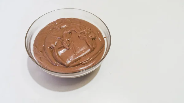 Creme Chocolate Uma Tigela Transparente — Fotografia de Stock