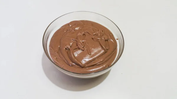 Chocolade Crème Een Transparante Kom — Stockfoto