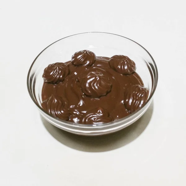 Crema Cioccolato Una Ciotola Trasparente — Foto Stock