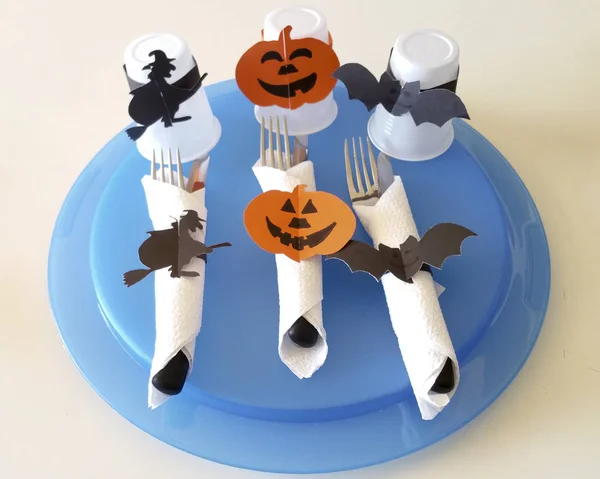 Homemade Cutlery Halloween Top View — Stock Photo, Image