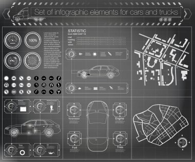 Fütüristik kullanıcı arabirimi. Infographics yük taşıma ve nakliye. Şablon otomobil Infographics of. Soyut sanal grafik değmek kullanıcı arayüzey. Arabalar tanı. Bilim soyut. Vektör çizim.