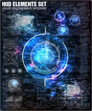 HUD UI. Soyut sanal grafik dokunmatik kullanıcı arabirimi aksaklık arka plan. Vektör bilim soyut. Vektör çizim. Fütüristik Kullanıcı arabirimi. Gökyüzü-fi Hud. Vektör eps10.