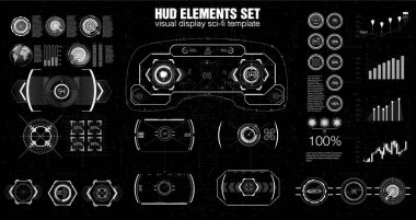 Siyah ve beyaz Infographic öğeleri kümesi. Head-up için web ve uygulama Vr fütüristik Kullanıcı arabirimi öğeleri görüntüler. App ve sanal gerçeklik için şablon Kullanıcı arabirimi.