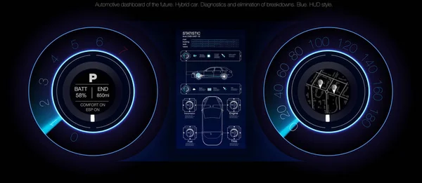 汽车仪表板的未来 混合动力车 诊断和排除故障 平的风格 矢量图像 — 图库矢量图片