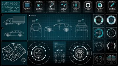Infographics yük taşıma ve nakliye. Şablon otomobil Infographics of. Soyut sanal grafik değmek kullanıcı arayüzey. Arabalar tanı. Şablon mobil araba tamir apps. HUD tarzı.