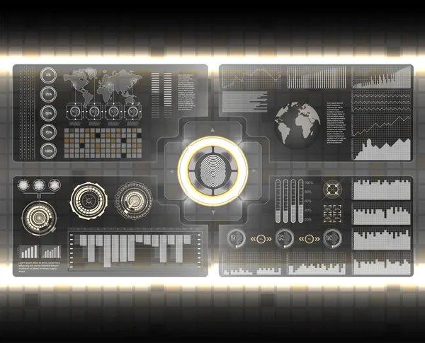 验证扫描仪设置 手指扫描的未来风格 生物识别 与未来的界面 屏幕监视器背景模板 — 图库矢量图片