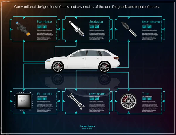 Infografika Nákladní Dopravy Přepravy Šablona Automobilové Infografiky Abstraktní Virtuální Grafické — Stockový vektor