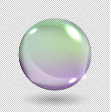 Saydam arka plan üzerinde izole gökkuşağı yansıması ile gerçekçi sabun köpüğü. Vektör çizim.