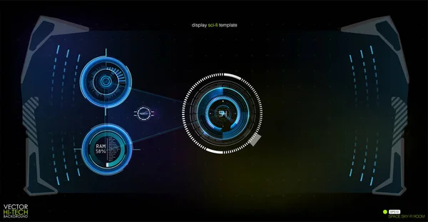 Design futuristico del display Head-up VR. Casco Fantascienza HUD. Tecnologia futura Display Design — Vettoriale Stock
