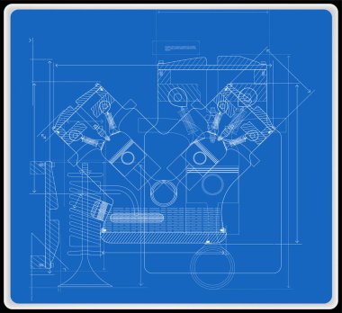 Araç motorunun vektör arkaplanı ve bileşenleri resimleme için teknik bir arkaplan olarak kullanılabilir.