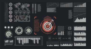 Konsept tasarımı için illüstrasyon. Yalıtılmış vektör kümesi. Fütüristik vektör hud arayüz ekran tasarımı. İş vektör kavramı illüstrasyon. İllüstrasyon yalıtılmış beyaz arka plan.