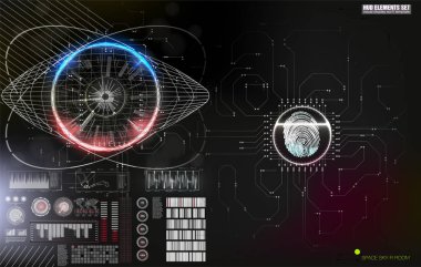 Siber kilit güvenlik illüstrasyonu. Kavram iş vektör illüstrasyon. Fütüristik bilgi grafiği. Ağ güvenliği, güvenlik, gizlilik kavramı. Fütüristik teknoloji hud ekran.