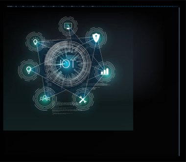 Internet şeyler (çok) ve bağlı aygıtlar için ağ kavramı. Örümcek ağı ile ağ bağlantılarında bir fütüristik mavi arka plan