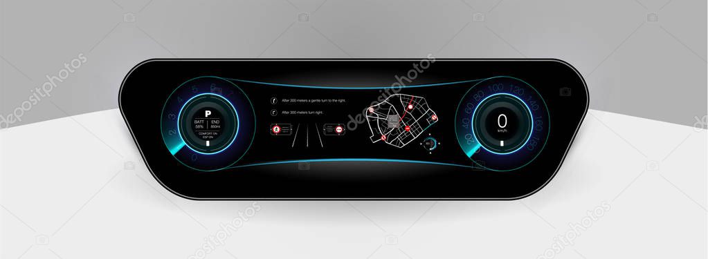 Futuristic user interface. HUD UI. Abstract virtual graphic touch interface. Car service in the style of HUD. Virtual graphical interface Ui HUD Autoscann.