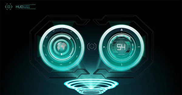 虚拟现实 面向未来的Vr正面显示设计 科幻头盔Hud Gui 带有数据 速度计和统计面板的未来主义显示 未来自主汽车的驾驶舱 高科技屏幕 — 图库矢量图片