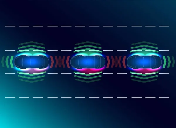 Toekomstige Concepten Slimme Auto Hud Gui Hologram Automatisch Remsysteem Voorkomt — Stockvector