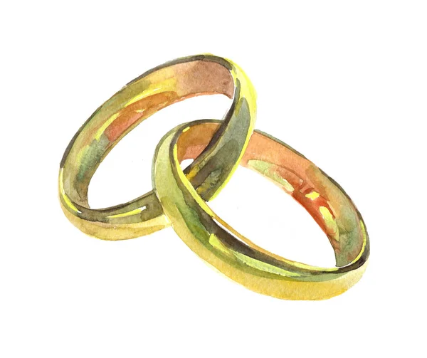 Anéis Casamento Dourados Ilustração Aquarela Isolada Sobre Fundo Branco Imagem De Stock