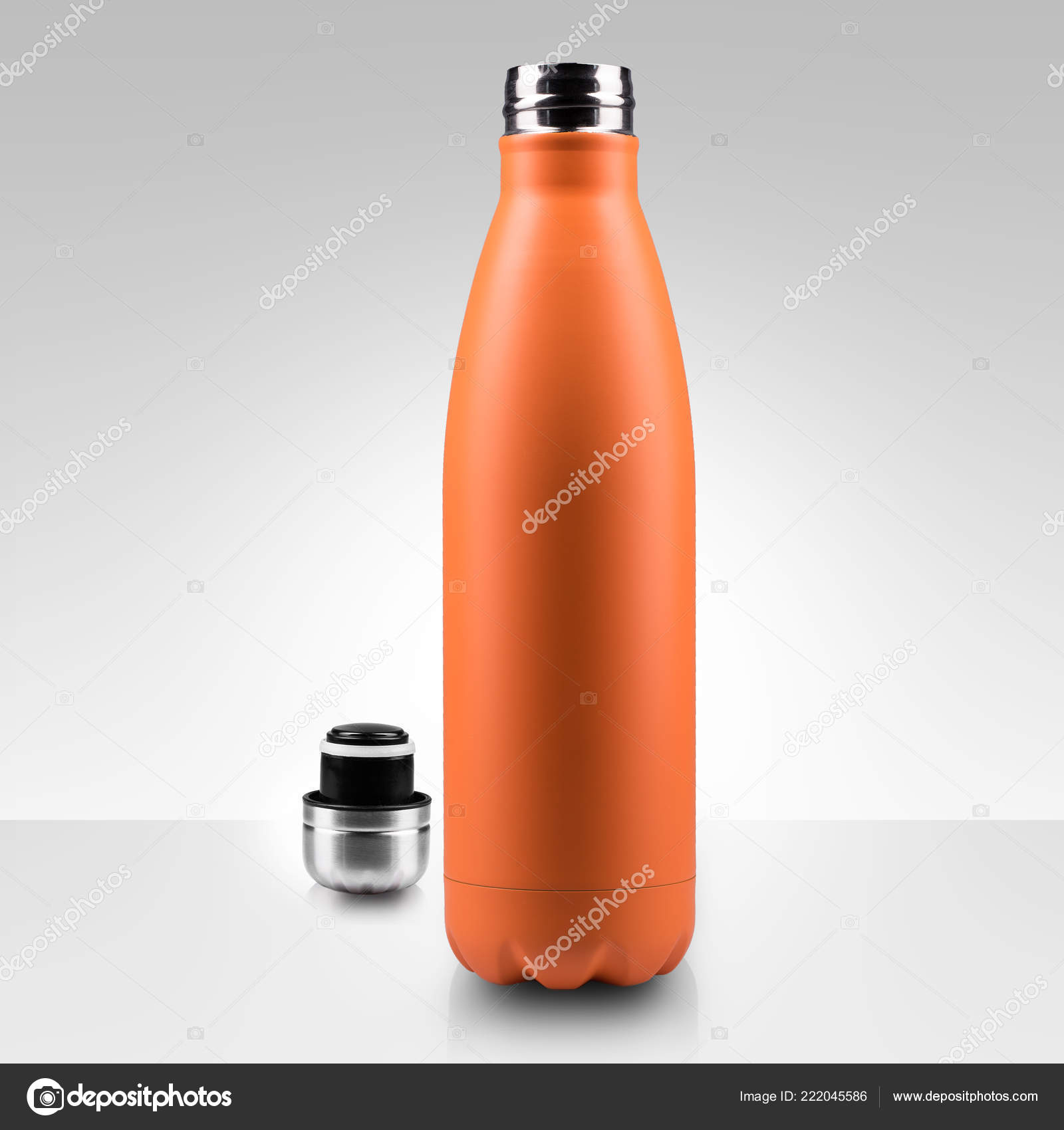 Download Opened Stainless Thermo Water Bottle Empty Mockup Close Isolated White Stock Photo Image By C Fedcophotography 222045586