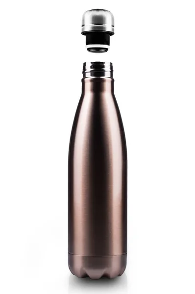 Opened Stainless Thermo Water Bottle Empty Mockup Close Isolated White — Stock Photo, Image