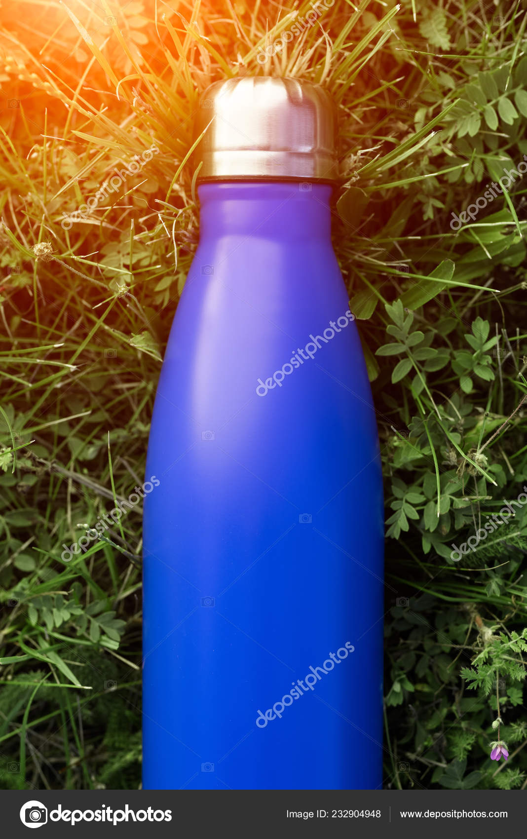 Download Stainless Thermos Water Bottle Blue Color Mockup Isolated Green Grass Stock Photo Image By C Fedcophotography 232904948