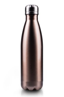 Maro Paslanmaz termomineral su şişesi, yakın çekim, boş mockup beyaz arka plan üzerinde izole.