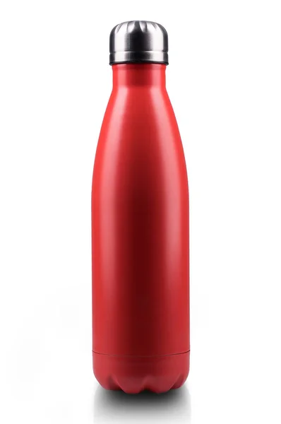 Red Stainless Thermo Water Bottle Close Empty Mockup Isolated White — Stock Photo, Image