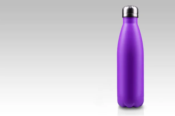 Purple Stainless Thermo Water Bottle Close Empty Mockup Isolated White — Stock Photo, Image