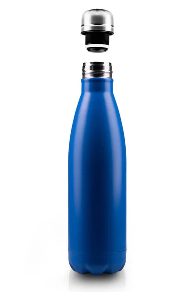 Opened Stainless Thermo Water Bottle Empty Mockup Close Isolated White — Stock Photo, Image