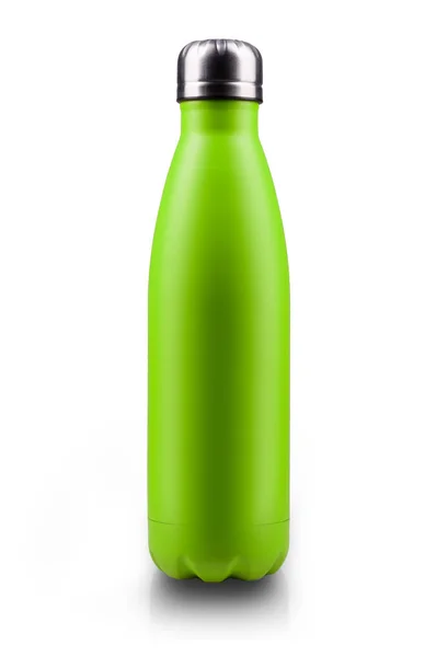 不锈钢热水瓶 隔离在白色的背景 浅绿色 垂直照片 — 图库照片