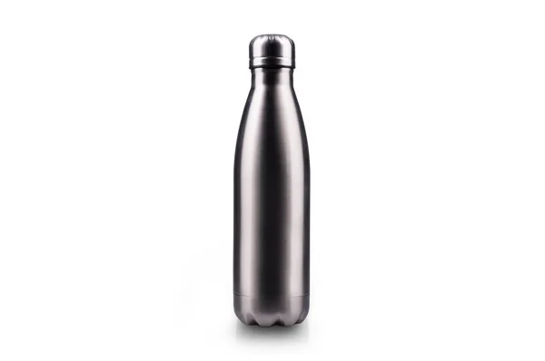 Stainless Thermos Water Bottle Isolated White Background Silver Color — Stock Photo, Image