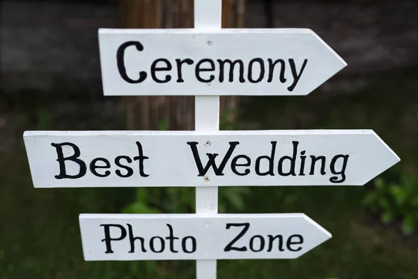 Svatební dekorace znamení. Obřad, nejlepší událost, Foto zóna — Stock fotografie