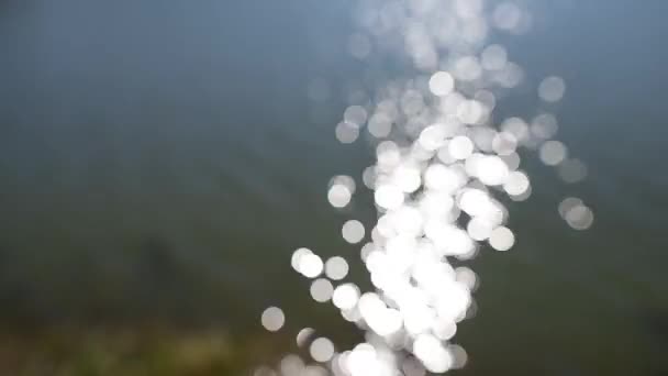 Abstrait flou reflet de la lumière du soleil dans le lac. Bokeh fond . — Video