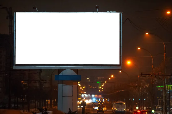 Наружный Билборд Рекламного Плаката Макетом Ночное Время Города — стоковое фото