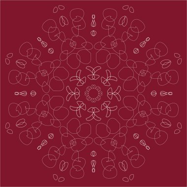 Beyaz soyut doğrusal rosetteabstract ajur doğrusal beyaz fütüristik ornament Bordo bir arka plan üzerinde