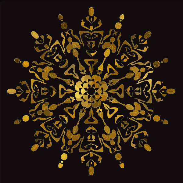 Siyah bir arka plan, etnik motifi altın Mandala süsleme. Broşür, davetiye, logo, monogram, amblem için izole altın öğe. Mimari doku tasarım, satırı simgesi, dövme, sihirli sembolü