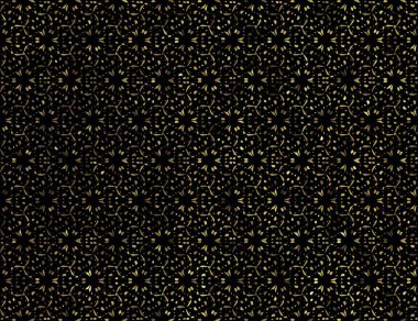 Siyah bir arka plan üzerinde vektör altın ızgara. Art deco tarzında, trendy vintage tasarım öğesi. Altın gradyan elemanları ile güzel artdeco şablonu. Altın soyut geometrik seamless modeli.