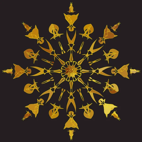 黑色背景上的金色曼陀罗装饰 民族主题 隔离的黄金元素的小册子 邀请卡 字母表 建筑结构设计 线条图标 神奇的符号 — 图库矢量图片